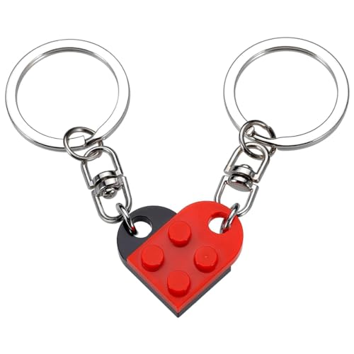 VZUHSW 2 rote Herz-Schlüsselanhänger als Partner-Set, ideal als Geschenk zu Valentinstag und Weihnachten, herzförmige Bausteine als Highlight, Accessoire, um Ihre Liebe und Freundschaft zu zeigen von VZUHSW