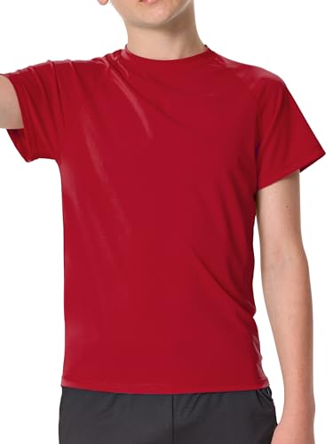 Jungen UV Shirt Rashguard UPF 50+ Schwimmshirt Kinder Badeshirt Rundkragen Bademode Trocknend (Rot,12-14 Jahre) von VZV