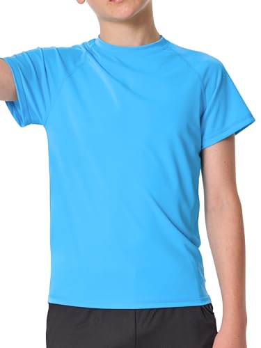 Jungen UV Shirt Rashguard UPF 50+ Schwimmshirt Kinder Badeshirt Rundkragen Bademode Trocknend (Himmelblau,9-10 Jahre) von VZV