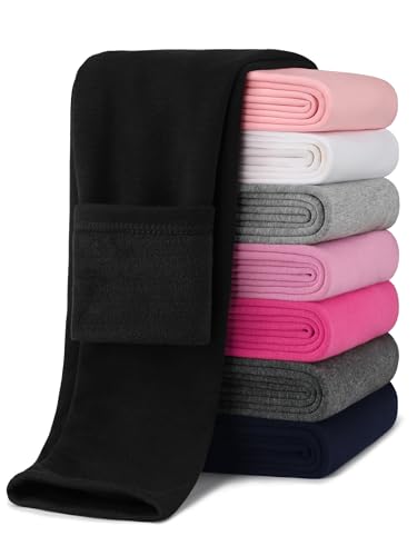 VZV Mädchen Fleece Gefütterte Leggings Kinder Winter Warme Kleinkindhose Thermo unifarben Leggings für Mädchen 2-16 Jahre Schwarz 10-12Jahre von VZV