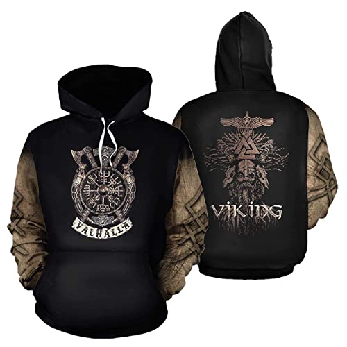 3D All Over Tattoo Druck Wikinger Hoodies, Odin Rabe Walhalla Grafik Mode Kapuzenpullis mit Reißverschluss Jacke für Männer Frauen,Schwarz,6XL von VZXATYOP