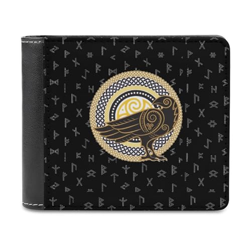 3D Wikinger Odin Rabe Druck Weiche Kurze Brieftasche für Frauen Männer, Leichte Tragbare Minimalistische Geldbörse, Multifunktional Bifold Premium PU Portemonnaie ( Color : A22 , Size : 12x10cm ) von VZXATYOP