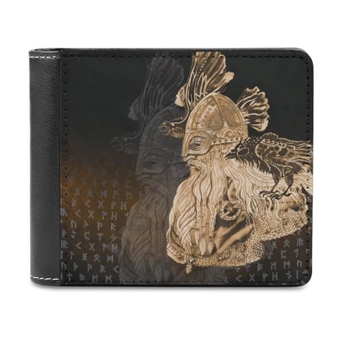 3D Wikinger Odin Rabe Druck Weiche Kurze Brieftasche für Frauen Männer, Leichte Tragbare Minimalistische Geldbörse, Multifunktional Bifold Premium PU Portemonnaie ( Color : A28 , Size : 12x10cm ) von VZXATYOP