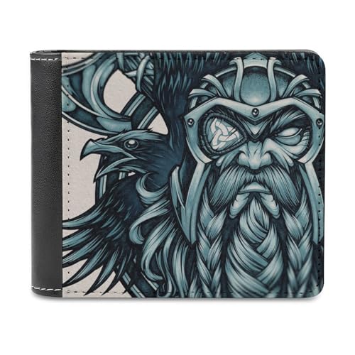 3D Wikinger Odin Rabe Druck Weiche Kurze Brieftasche für Frauen Männer, Leichte Tragbare Minimalistische Geldbörse, Multifunktional Bifold Premium PU Portemonnaie ( Color : A31 , Size : 12x10cm ) von VZXATYOP