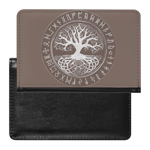 Damen Herren Wikinger Lebensbaum Vintage Multifunktional Passport Holder, Thors Hammer Weiche Wasserdicht Reisepasshülle, für Reisen Urlaub und Reisedokumente ( Color : A14 , Size : 14.7x9.8 cm ) von VZXATYOP