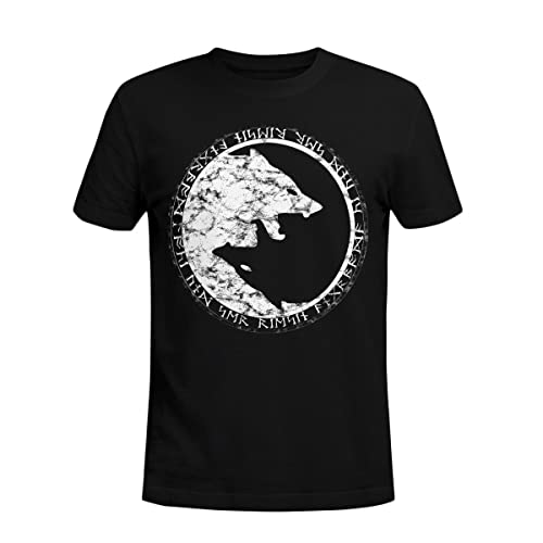 Herren 3D Wikinger Rune T Shirt im Sommer, Nordische Mythologie Fenrir Wolf Bedrucktes Oberteil, Yin Yang Wolf Atmungsaktiv Schnelltrocknend Kurzarm,Schwarz,6XL von VZXATYOP