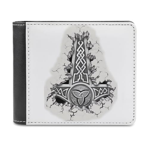 Herren Mjoliir(Thors Hammer) PU-Leder Bifold Kurze Brieftasche, Langlebige Großer Kapazität Geldbörse, Leichtes Schlankes Neuartiges Portemonnaie mit Geldscheinfächer ( Color : A3 , Size : 12x10cm ) von VZXATYOP