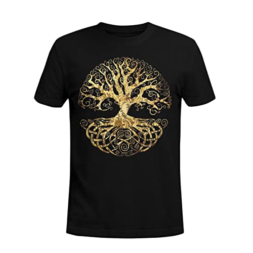 Unisex 3D Wikinger T Shirt im Sommer, Nordische Mythologie Baum des Lebens Bedrucktes Oberteil, Yggdrasil Muster Atmungsaktiv Lässig Kurzärmlig,Schwarz,6XL von VZXATYOP