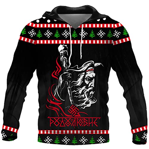 VZXATYOP 3D Druck Wikinger Weihnachts Kapuzenpullover für Herren, Norse Odin Valhalla Grafik Sweatshirt, Volle Größe Lässig Zip Up Kapuzenpullover Jacke,Hoodies 3,XL von VZXATYOP