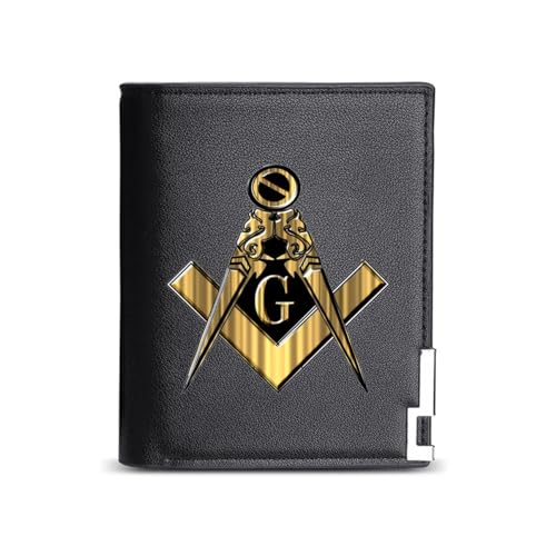 VZXATYOP Freimaurer AG Symbol Bifold Slim Geldbörsen, Mehrere Taschen Vintage Kurze Brieftasche, Portemonnaie Brieftasche für Männer Frauen (Color : Black12, Size : 12x10cm) von VZXATYOP