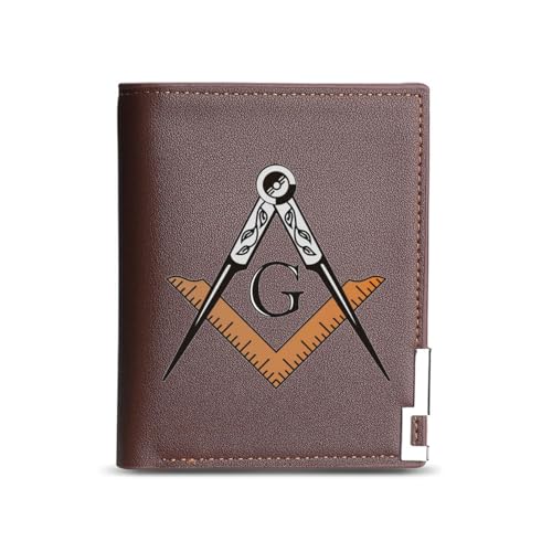 VZXATYOP Freimaurer AG Symbol Bifold Slim Geldbörsen, Mehrere Taschen Vintage Kurze Brieftasche, Portemonnaie Brieftasche für Männer Frauen (Color : Brown11, Size : 12x10cm) von VZXATYOP