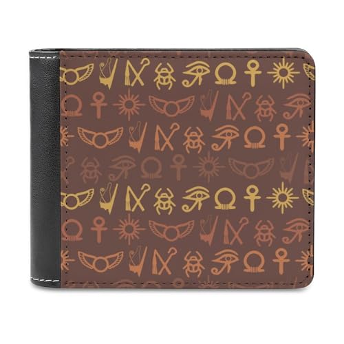 VZXATYOP Herren Ancient Egypt Bifold PU Brieftasche, Weiche Tragbare Langlebige Geldbörse, Leichte Kurze Großer Kapazität Portemonnaie mit Mehreren Kartenfächern (Color : A17, Size : 12x10cm) von VZXATYOP