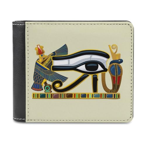 VZXATYOP Herren Ancient Egypt Bifold PU Brieftasche, Weiche Tragbare Langlebige Geldbörse, Leichte Kurze Großer Kapazität Portemonnaie mit Mehreren Kartenfächern (Color : A19, Size : 12x10cm) von VZXATYOP