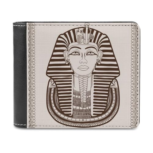 VZXATYOP Herren Ancient Egypt Bifold PU Brieftasche, Weiche Tragbare Langlebige Geldbörse, Leichte Kurze Großer Kapazität Portemonnaie mit Mehreren Kartenfächern (Color : A6, Size : 12x10cm) von VZXATYOP