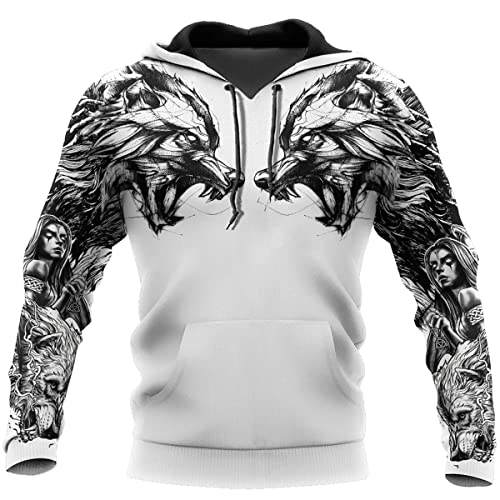 VZXATYOP Volle Größe Wikinger Kapuzenpullis mit Reißverschluss, 3D Fenrir Wolf Grafik Hoodies Pullover Sweatshirt, Geschenk für Männer Frauen,Hoodie 2,XXL von VZXATYOP