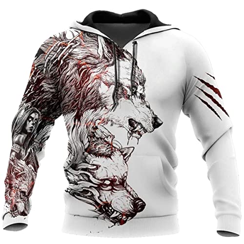 VZXATYOP Volle Größe Wikinger Kapuzenpullis mit Reißverschluss, 3D Fenrir Wolf Grafik Hoodies Pullover Sweatshirt, Geschenk für Männer Frauen,Hoodie 3,M von VZXATYOP