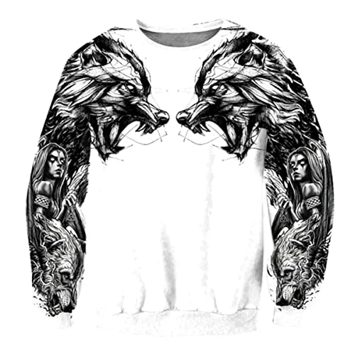 VZXATYOP Volle Größe Wikinger Kapuzenpullis mit Reißverschluss, 3D Fenrir Wolf Grafik Hoodies Pullover Sweatshirt, Geschenk für Männer Frauen,Sweatshirt 2,M von VZXATYOP