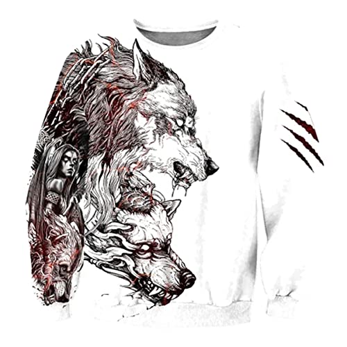 VZXATYOP Volle Größe Wikinger Kapuzenpullis mit Reißverschluss, 3D Fenrir Wolf Grafik Hoodies Pullover Sweatshirt, Geschenk für Männer Frauen,Sweatshirt 3,M von VZXATYOP