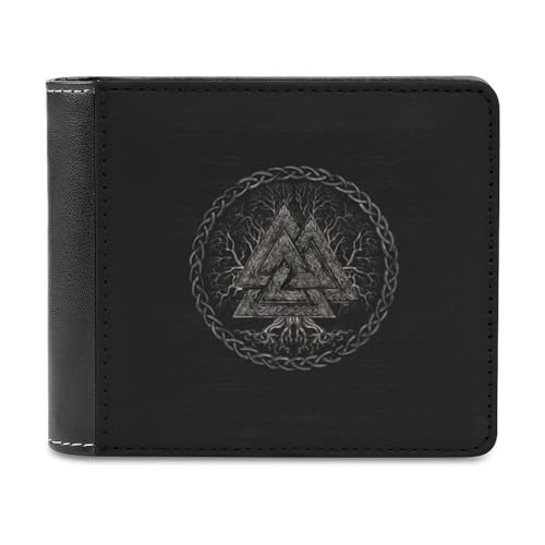 VZXATYOP Wikinger Fenrir Wolf Weiche Multifunktions Brieftasche, Baum des Lebens Tragbare Bifold PU Portemonnaie Geldbörse für Frauen Männer, mit Mehreren Kartenfächern (Color : A13, Size : 12x10cm) von VZXATYOP