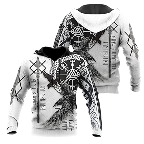 VZXATYOP Wikinger Langarmshirt Zip Up Kapuzenpullis, 3D Norse Odin Raven Grafik Sweatshirt, Wintermode Kapuzenpullover Jacke für Männer,Hoodies 1,M von VZXATYOP