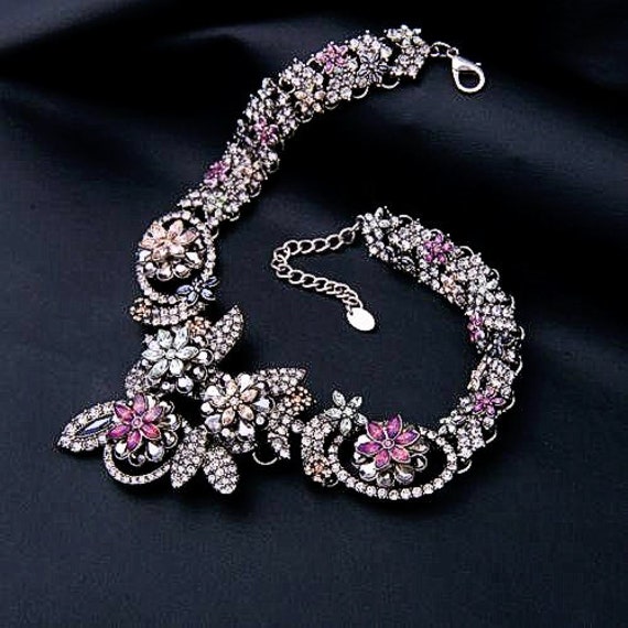 Zara Natur Inspiriert Strass Chunky Halskette, Ooak, Zara, Abend Halskette, Statement Halskette, Chunky Necklace von VaLaReseBoutique