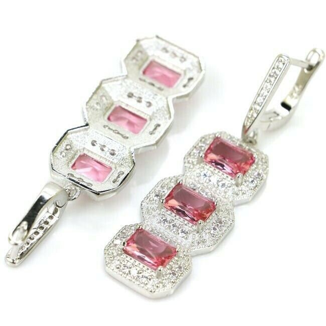 sterling Silber Rosa Morganit Tropfen Edelsteine Ohrringe Mit Aaa Cz Akzent von VaLaReseBoutique