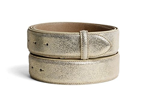 VaModa Ledergürtel Krokoprägung 4cm Wechselgürtel Jeansgürtel Belt 40 mm | Gürtel für Damen Herren 4,0 cm | Modell 'Newmarket' | ohne Schließe | Farbe gold, Länge=85cm, Druckknopfsystem von VaModa