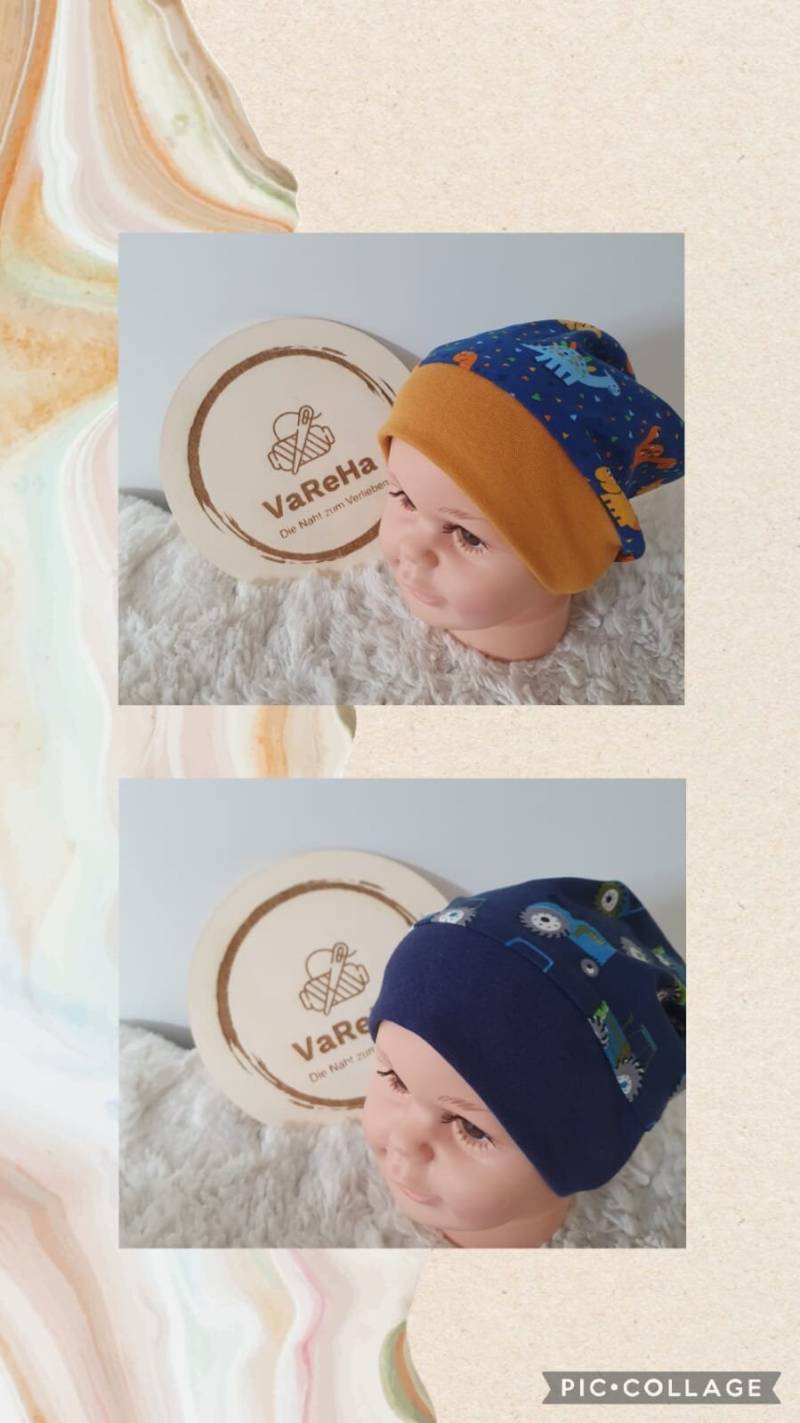 Kindermütze Mit Verschiedenen Mustern Und Größen Z. B. Trecker 44-46cm Kopfumfang Oder Dinos cm 48-52 Ku Für Kinder Von 2 Bis 5 Jahren von VaReHaDesign