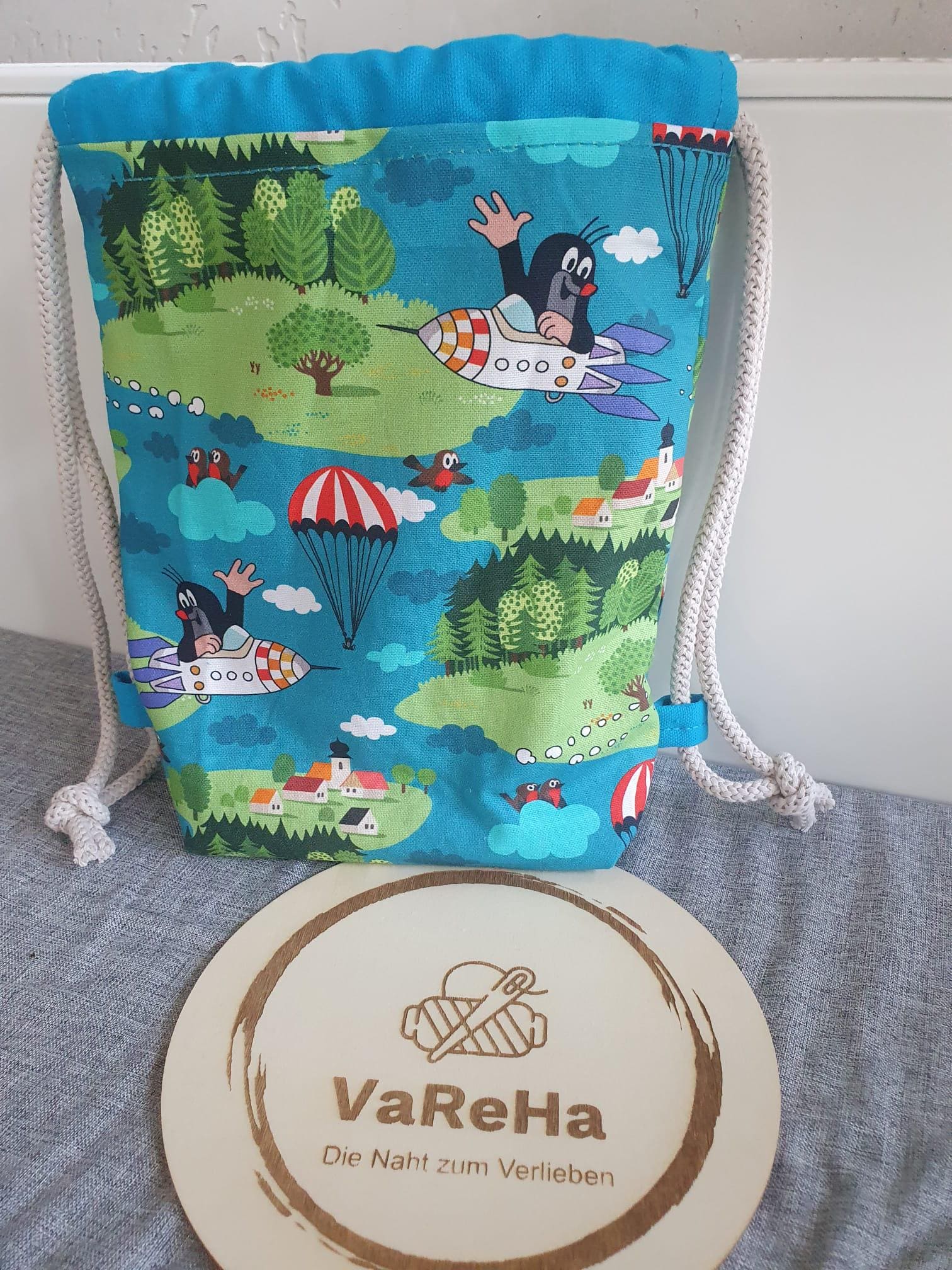 Turnbeutel Mit Pauli Maulwurf Im Flugzeug Für Kinder Z. B. Kindergartenalter von VaReHaDesign