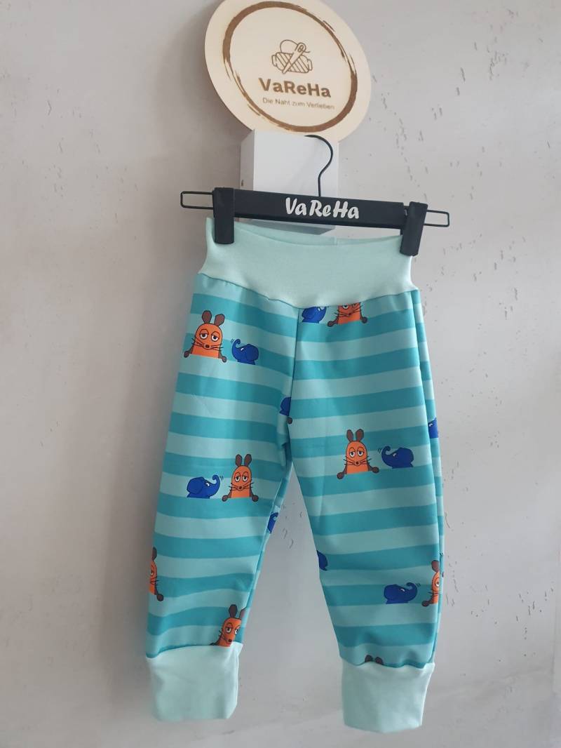Warme Softshellhose Mit Innen Angerautem Fleece Für Nasse Und Kalte Tage, Muster Maus Elefant in Mint Größe 80 Bis 92 von VaReHaDesign