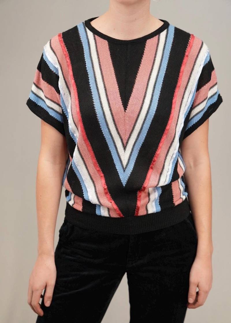 Einzigartiges 70S Top Mit Dreiecksmuster in Pink, Blau Und Schwarz | Jahrgang Baumwoll-Mischgewebe Größe M in Sehr Gutem Zustand von Vabrix