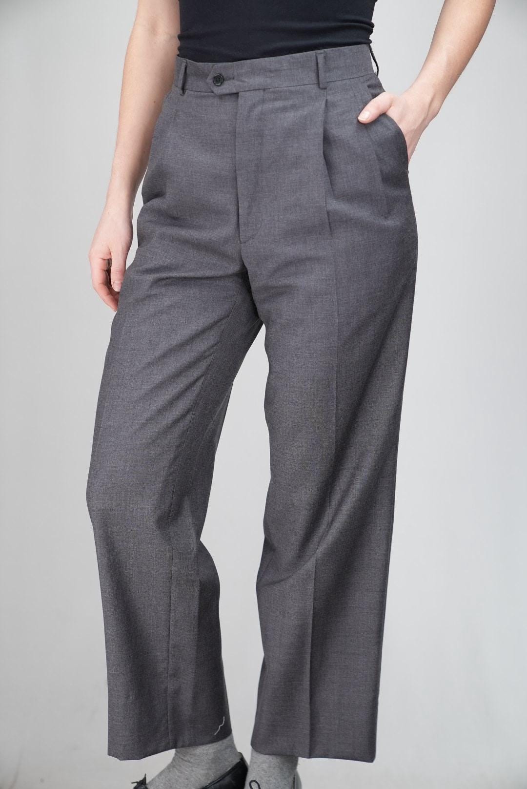 Graue Wollhose | Jahrgang Maßgeschneiderte Bundfaltenhose, 80Er Jahre Frauen M Herren S Hergestellt in Italien von Vabrix
