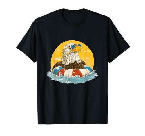 Lustiger Pool Ring Adler mit Schatten Kostüm für Jungen und Mädchen T-Shirt von Vacation Eagle Outfit