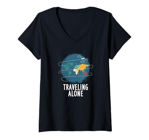 Damen Allein Reisen Reisen Urlaub Abenteuer T-Shirt mit V-Ausschnitt Damen Allein Reisen Reisen Urlaub Abenteuer T-Shirt mit V-Ausschnitt von Vacation Outfits and Vacation Dress I Vacay Outfit