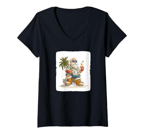 Damen Cocktail-Weihnachtsmann für Urlaub und Festtage T-Shirt mit V-Ausschnitt Damen Cocktail-Weihnachtsmann für Urlaub und Festtage T-Shirt mit V-Ausschnitt von Vacation Santa Outfit