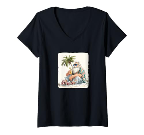 Damen Cocktail- und Strandurlaub für Weihnachtsmann und Weihnachten T-Shirt mit V-Ausschnitt Damen Cocktail- und Strandurlaub für Weihnachtsmann und Weihnachten T-Shirt mit V-Ausschnitt von Vacation Santa Outfit