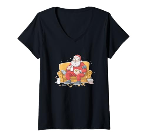 Damen Couch Weihnachtskostüm für Weihnachtsmann und Weihnachten Festliche Jahreszeit T-Shirt mit V-Ausschnitt von Vacation Santa Outfit