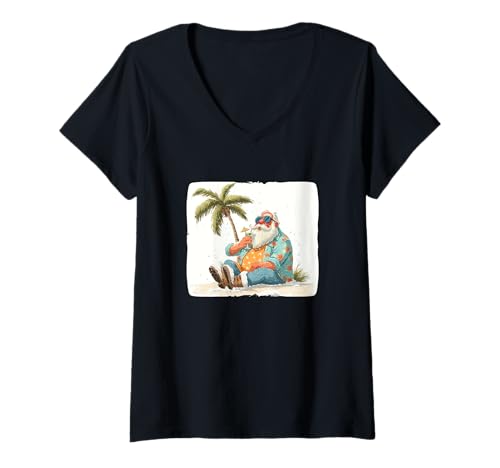 Damen Toller Weihnachtsmann für Strand- und Cocktail-Liebhaber T-Shirt mit V-Ausschnitt Damen Toller Weihnachtsmann für Strand- und Cocktail-Liebhaber T-Shirt mit V-Ausschnitt von Vacation Santa Outfit