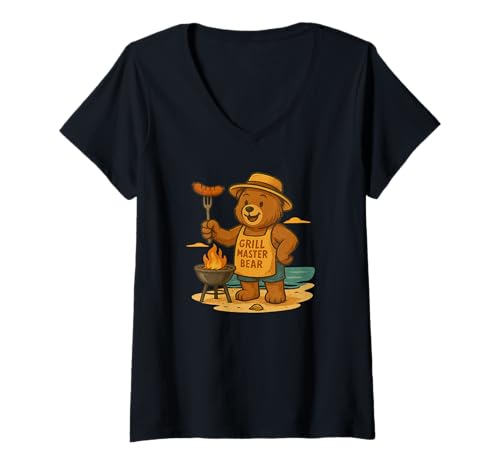 Damen Lustiges Strand-Grill-Kostüm mit diesem tollen Teddybär T-Shirt mit V-Ausschnitt von Vacation Teddy Bear