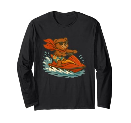 Lustiges Jetski-Teddybär-Kostüm für Erwachsene und Kinder Langarmshirt von Vacation Teddy Bear
