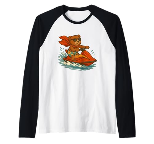 Lustiges Jetski-Teddybär-Kostüm für Erwachsene und Kinder Raglan von Vacation Teddy Bear