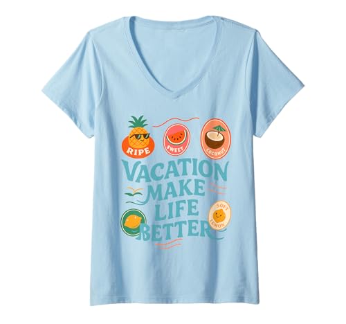 Damen Urlaub Macht das Leben Besser Coole Sommerstimmung Strandurlaub T-Shirt mit V-Ausschnitt Damen Urlaub Macht das Leben Besser Coole Sommerstimmung Strandurlaub T-Shirt mit V-Ausschnitt von Vacation make Life better Cool Summer