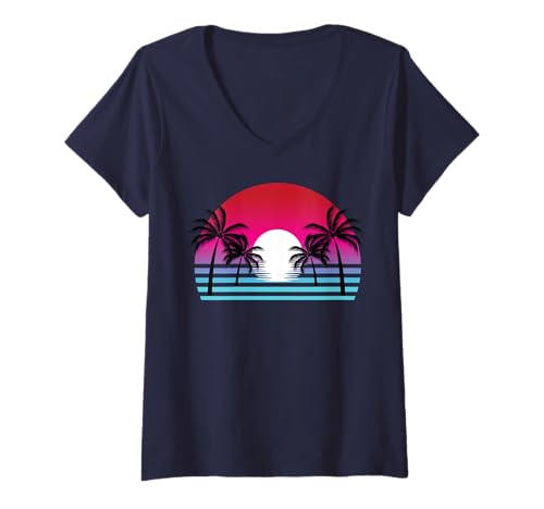 Damen Tropischer Sommer Palmen Insel Paradies Strand Genuss Urlaub T-Shirt mit V-Ausschnitt von Vacation on my mind