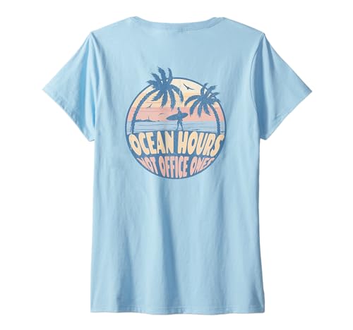 Damen Öffnungszeiten auf See, nicht im Büro T-Shirt mit V-Ausschnitt Damen Öffnungszeiten auf See, nicht im Büro T-Shirt mit V-Ausschnitt von Vacation quote good vibes bold text beach tees