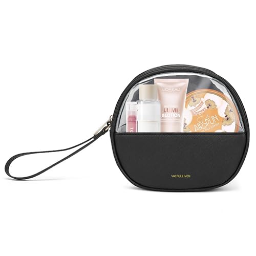 Vacfulliven Transparente Make-up-Tasche, Reise-Kosmetiktasche, transparenter Kulturbeutel mit Reißverschluss, tragbarer Make-up-Organizer, Reisen, kompakte Autotasche für wichtige Dinge, Schwarz, von Vacfulliven