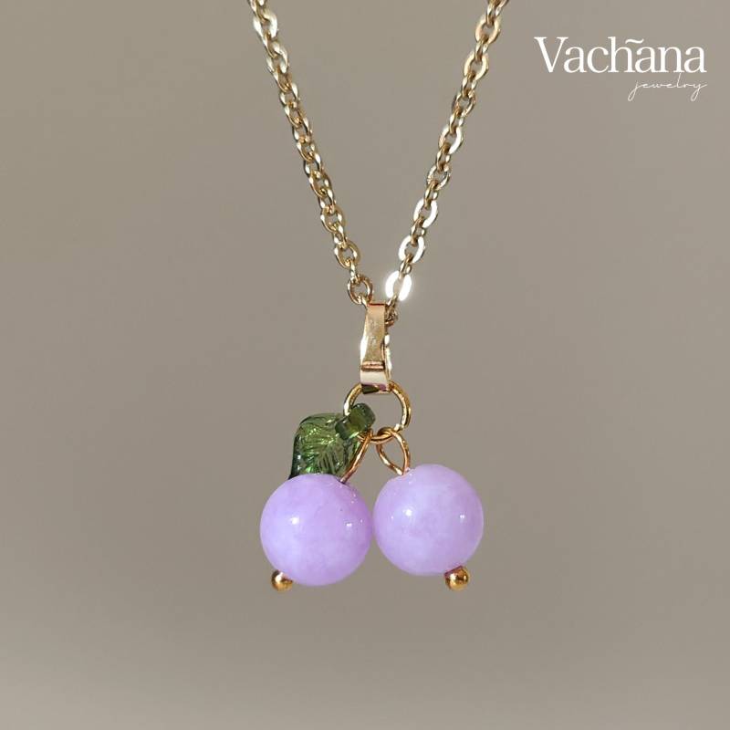 Amethyst Lila Beeren Halskette Edelstein Kirsche Frucht Edelstahl von VachanaJewelry