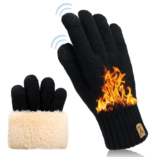 Winterhandschuhe mit Fleecefutter Touchscreen Thermohandschuhe Winter Handschuhe Damen Touchscreen Fleece Warme Kaschmir Dicke Strickhandschuhe Wollhandschuhe Outdoor Winter Geschenke für Herren Damen von Vachelper