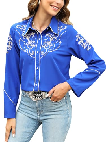 Western-Shirts für Damen, Cowgirl, sexy, elegant, langärmelig, schwarz, Bestickt, Knopfleiste, Blusas, Vaqueras para Mujer, Blau, X-Groß Western-Shirts für Damen, Cowgirl, sexy, elegant, langärmelig, schwarz, Bestickt, Knopfleiste, Blusas, Vaqueras para Mujer, Blau, X-Groß von Vackutliv
