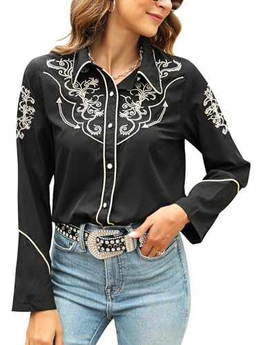 Western-Shirts für Damen, Cowgirl, sexy, elegant, langärmelig, schwarz, Bestickt, Knopfleiste, Blusas, Vaqueras para Mujer, Schwarz, Mittel Western-Shirts für Damen, Cowgirl, sexy, elegant, langärmelig, schwarz, Bestickt, Knopfleiste, Blusas, Vaqueras para Mujer, Schwarz, Mittel von Vackutliv