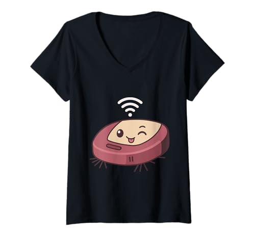 Damen Saugroboter T-Shirt mit V-Ausschnitt Damen Saugroboter T-Shirt mit V-Ausschnitt von Vacuum Robot Cleaing Cleaner